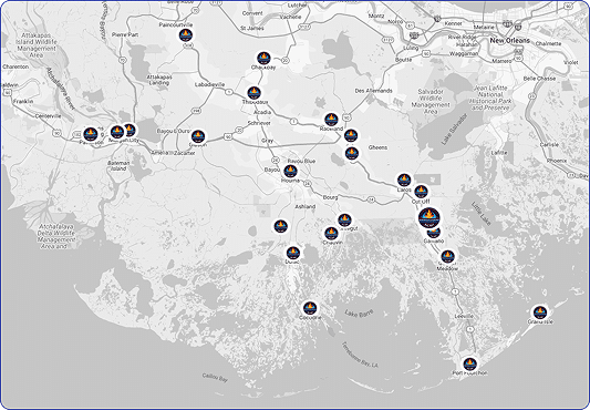 Map of the South Louisiana communities Martin's HVAC serves